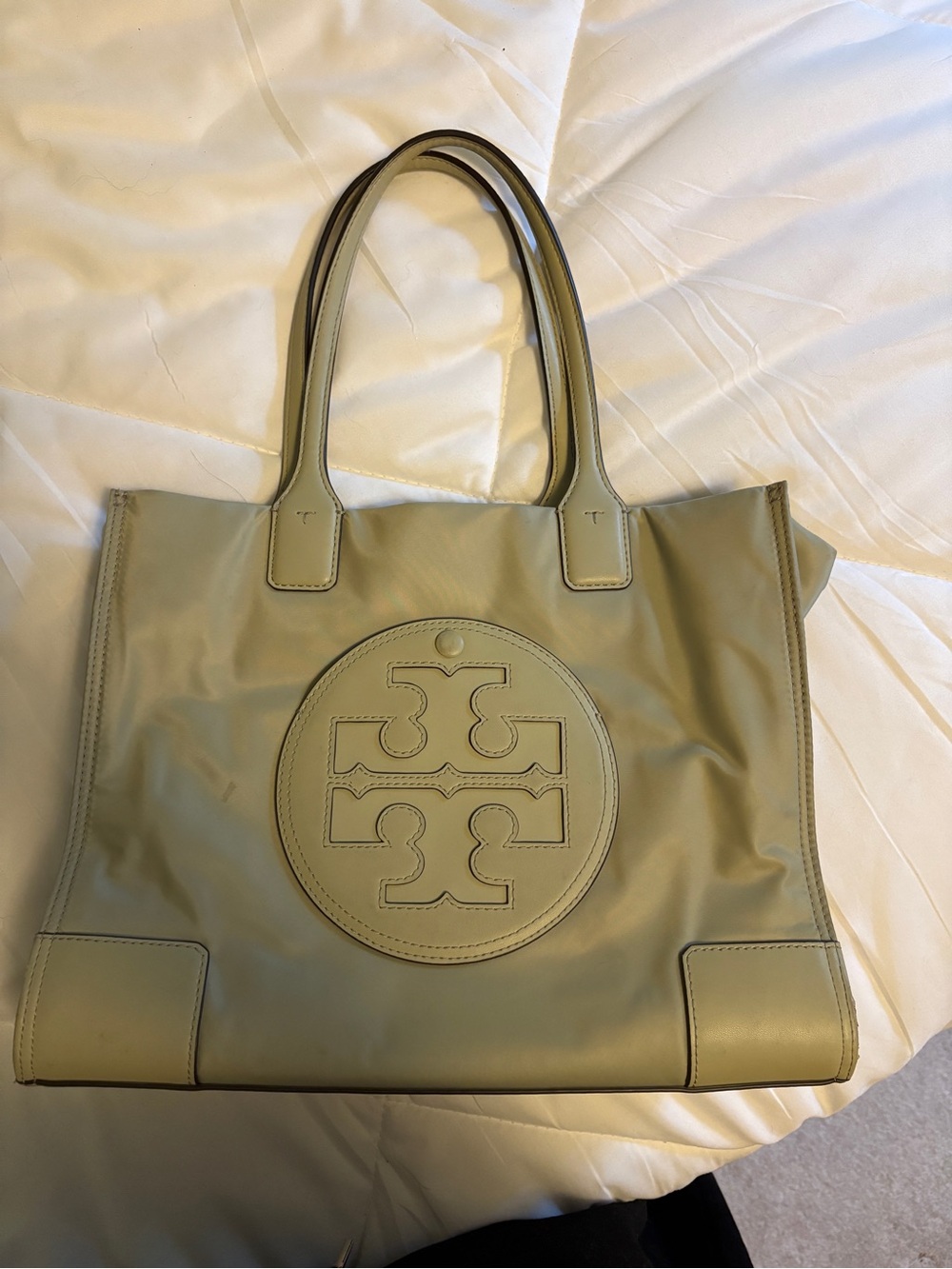 Tory Burch Light Olive Leather Logo Tote